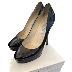 Jimmy Choo Cosmic 120 mm Black Patent Leather Heels Size 37
